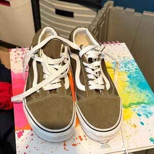 Vans olive green suede low-top sneakers with white stripe